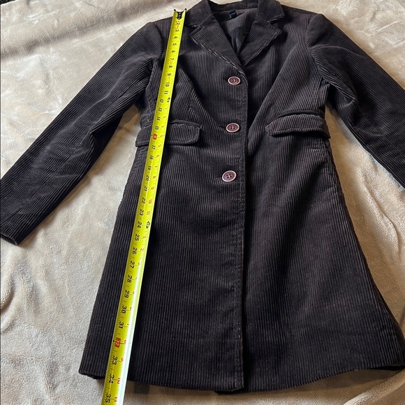 JACOB Vintage Corduroy Brown Cotton Button-up Blazer Long Open Coat - Size 3/4 - Picture 16 of 16